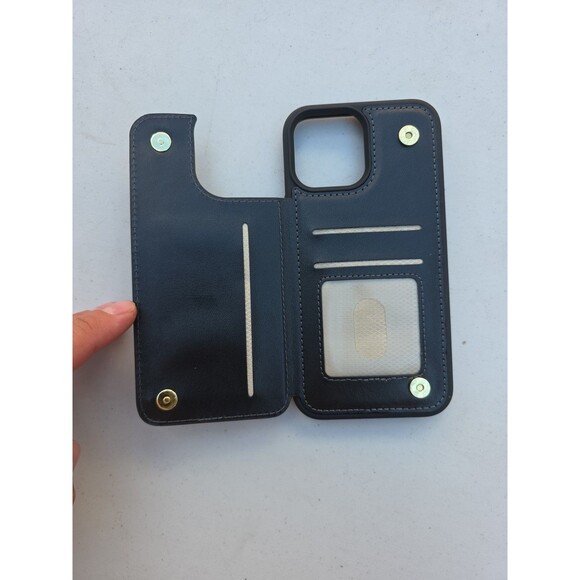 Wallet Card Holder Case for iPhone 13 Pro Max Leather Cover Black - Picture 2 of 3